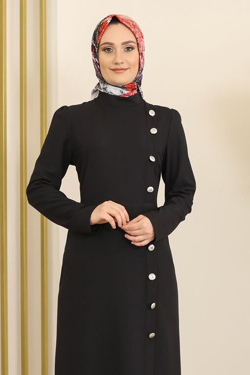 Siyah Düğme Detay Manolya Elbise - FS16312