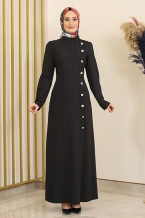 Siyah Düğme Detay Manolya Elbise - FS16312 - Thumbnail