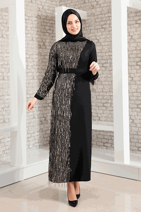 Siyah Firuze Elbise - FS16484 - Thumbnail