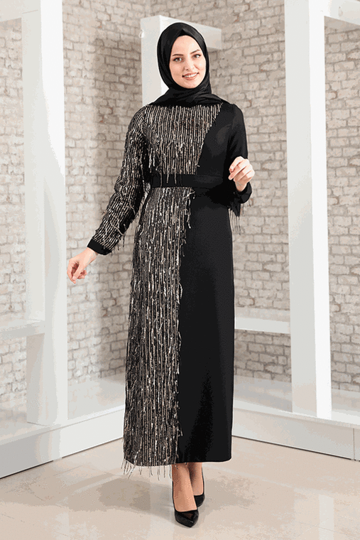 Siyah Firuze Elbise - FS16484
