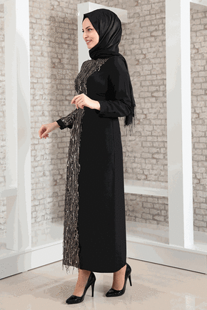 Siyah Firuze Elbise - FS16484 - Thumbnail