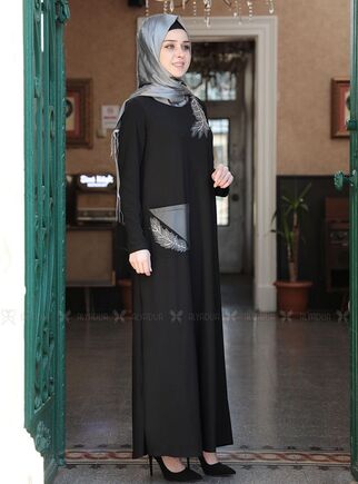Siyah Yaprak Elbise - ES15153 - Thumbnail