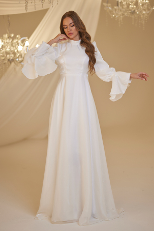 Sleeve Pearl Beaded Evening Dress - White - 1