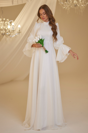 Sleeve Pearl Beaded Evening Dress - White - 4