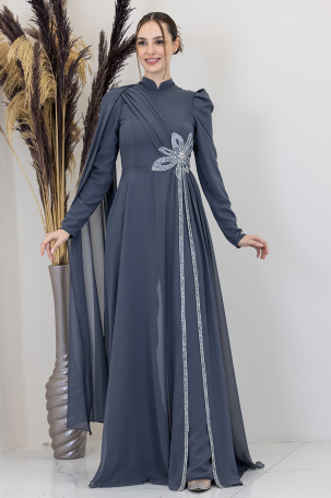 Stone Flower Embroidered Flower Jumpsuit - Anthracite - 1