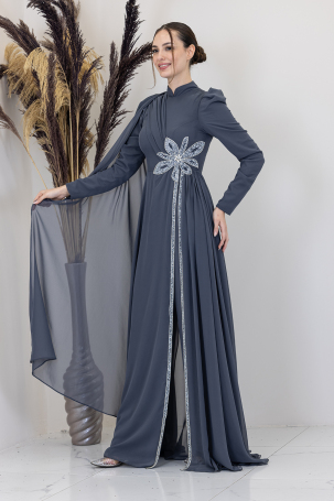 Stone Flower Embroidered Flower Jumpsuit - Anthracite - 4