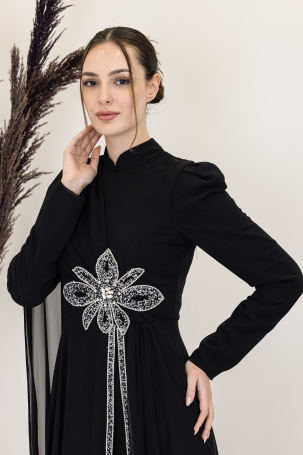 Stone Flower Embroidered Flower Jumpsuit - Black - 3