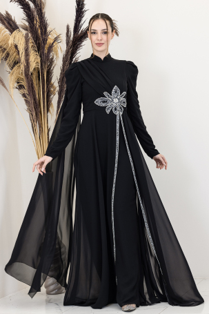 Stone Flower Embroidered Flower Jumpsuit - Black - 4