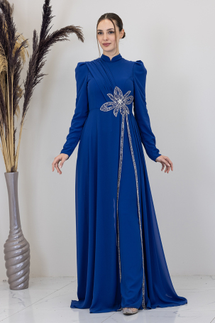 Stone Flower Embroidered Flower Jumpsuit - Cobalt Blue 