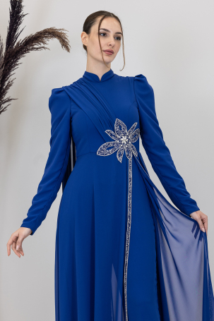 Stone Flower Embroidered Flower Jumpsuit - Cobalt Blue - 3