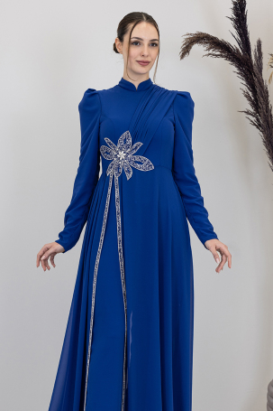 Stone Flower Embroidered Flower Jumpsuit - Cobalt Blue - 4