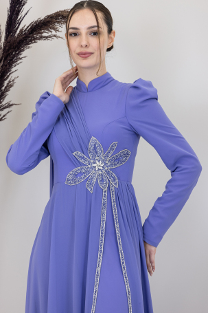 Stone Flower Embroidered Flower Jumpsuit - Lilac - 3