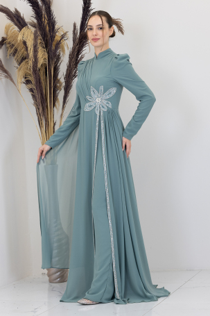 Stone Flower Embroidered Flower Jumpsuit - Mint 