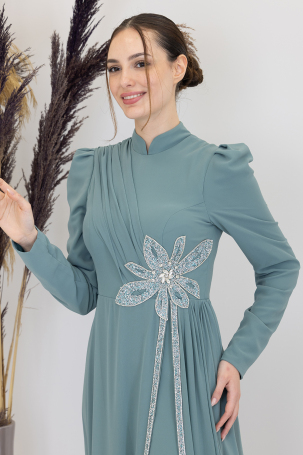 Stone Flower Embroidered Flower Jumpsuit - Mint - 3