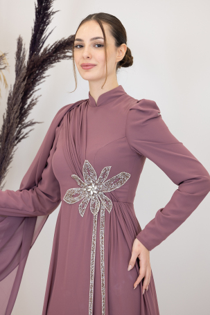 Stone Flower Embroidered Flower Jumpsuit - Rose Dust - 3