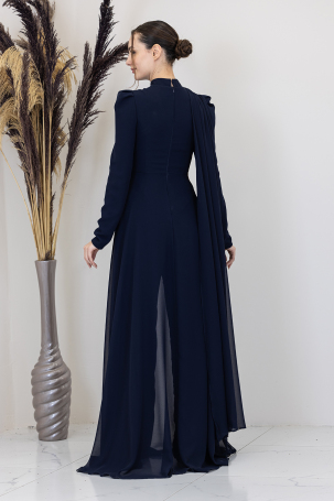 Stone Flower Embroidered Jumpsuit - Navy Blue - 2