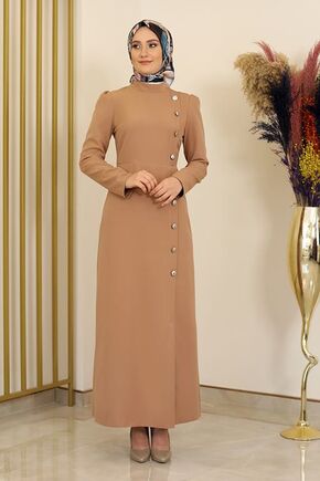 Taba Düğme Detay Manolya Elbise - FS16313 - Thumbnail