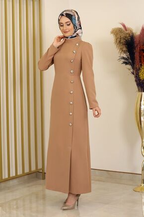 Taba Düğme Detay Manolya Elbise - FS16313 - Thumbnail